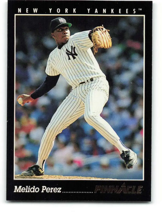 Melido Perez in mid-delivery on 1993 New York Yankees Baseball Card