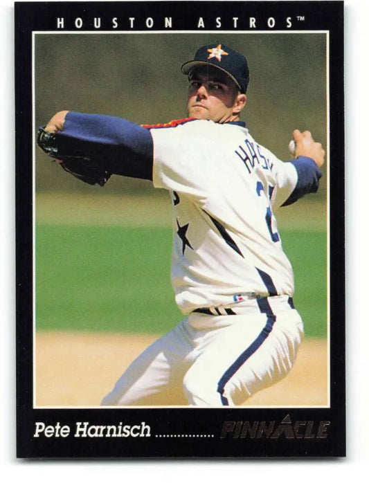 Houston Astros pitcher Pete Harnisch in white home uniform mid-throwing motion