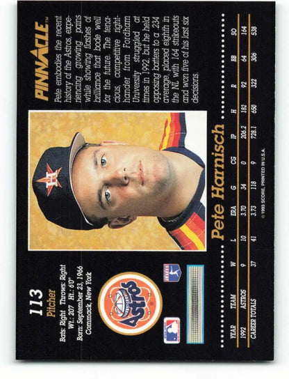 Houston Astros baseball card of Pete Harnisch in navy cap with star logo