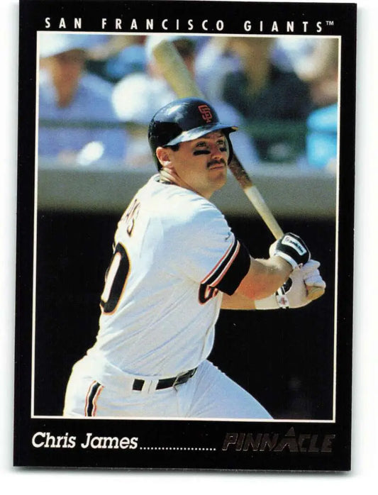 Baseball card of Chris James in San Francisco Giants home uniform at bat