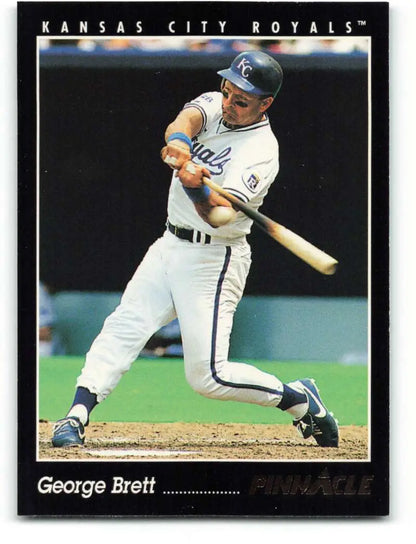 George Brett swinging a bat in Kansas City Royals uniform on baseball card