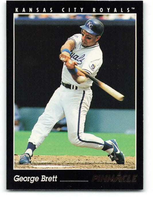 George Brett swinging a bat in Kansas City Royals uniform on baseball card