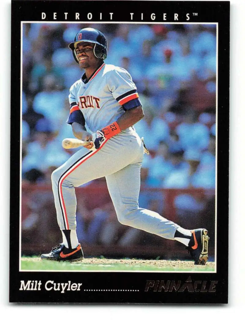 Milt Cuyler swinging a bat in Detroit Tigers uniform during a game