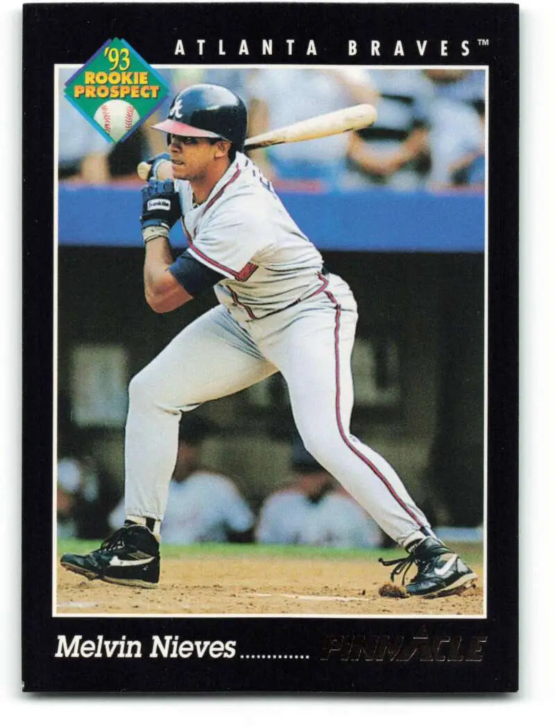 Baseball card of Melvin Nieves batting in gray Atlanta Braves uniform
