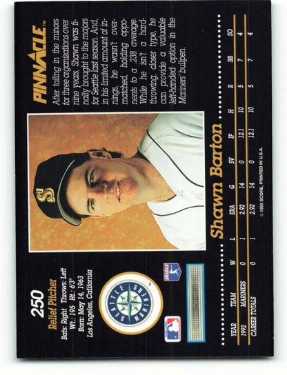 Baseball card of Shawn Barton in a Seattle Mariners uniform, rookie card from 1993