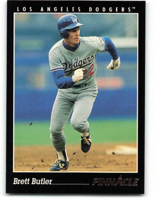 Brett Butler running on base in gray uniform, Los Angeles Dodgers Baseball Card