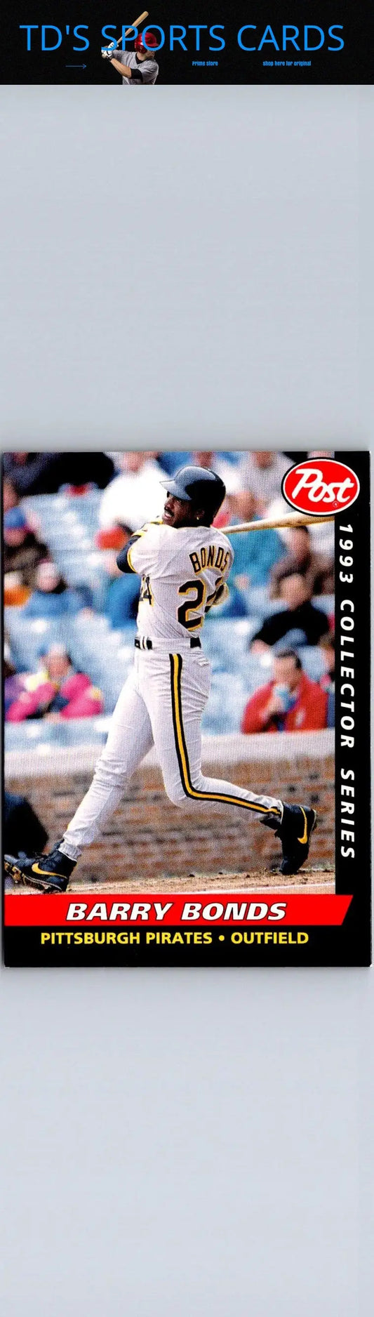 Barry Bonds baseball card from 1993 Post Cereal series featuring young Barry Bonds