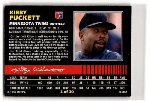 1993 Post Cereal #3 Kirby Puckett Minnesota Twins Baseball Cards ID:52658 - Baseball Cards