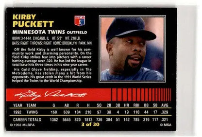 1993 Post Cereal #3 Kirby Puckett Minnesota Twins Baseball Cards ID:52658 - Baseball Cards