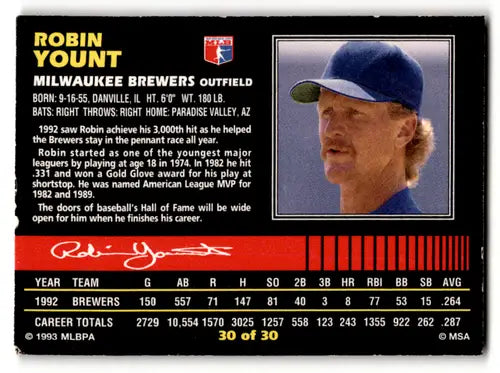 1993 Post Cereal #30 Robin Yount EX Excellent Brewers ID:52832 - Trading Cards