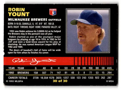 1993 Post Cereal #30 Robin Yount EX Excellent Brewers ID:52832 - Trading Cards
