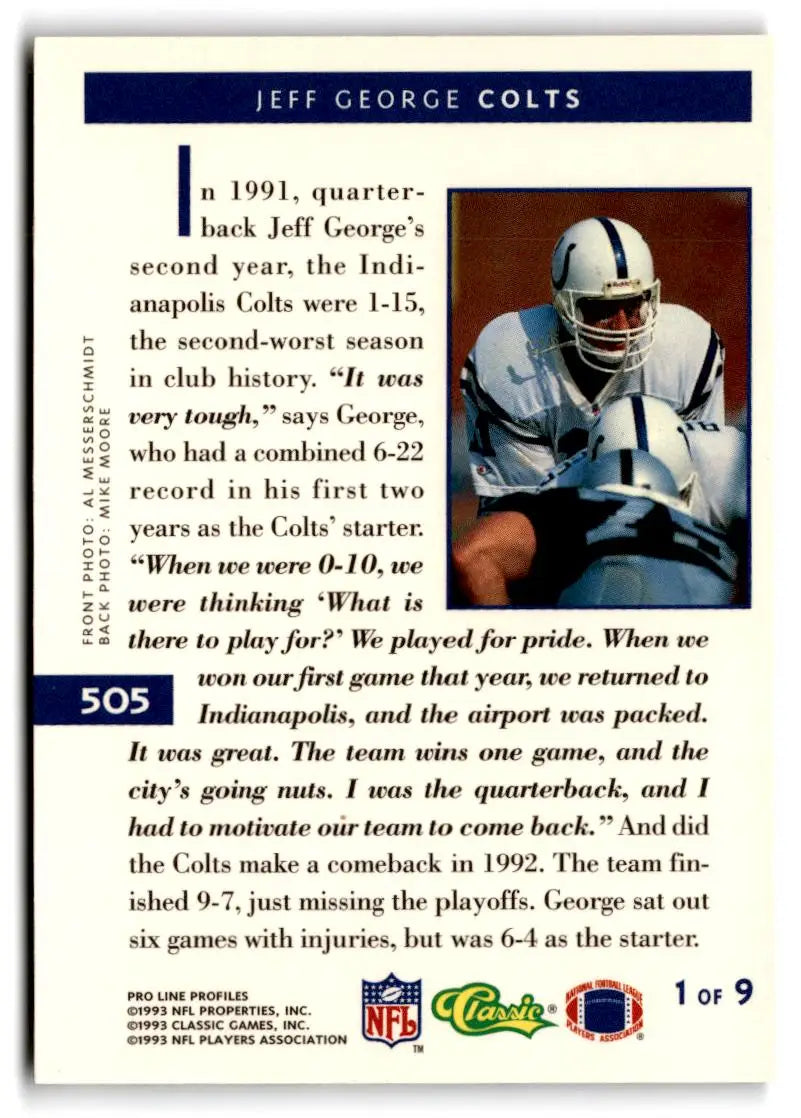 1993 Pro Line Profiles #505 Jeff George - Trading Card