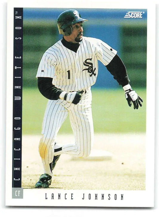 Baseball card of Lance Johnson running the bases for the Chicago White Sox