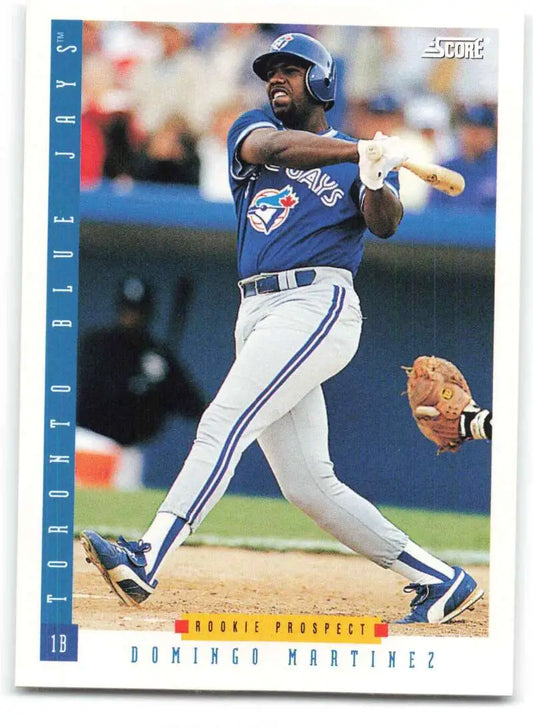 Toronto Blue Jays 1993 Score Domingo Martinez Rookie Card featuring player swinging bat