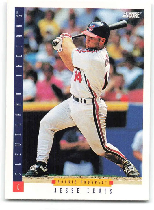 Cleveland Indians Baseball card of Jesse Levis in white uniform at bat