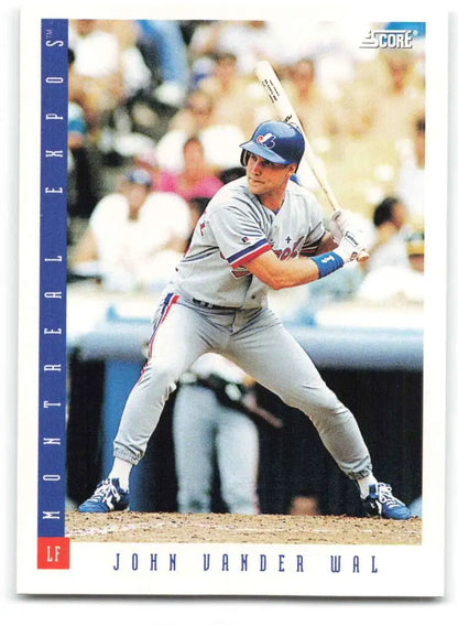 Baseball card of John Vander Wal in gray Los Angeles Dodgers uniform at bat