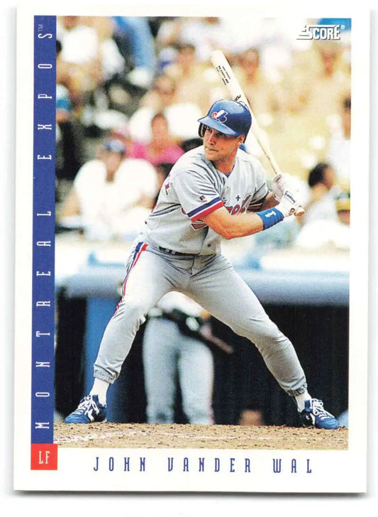 Baseball card of John Vander Wal in gray Los Angeles Dodgers uniform at bat