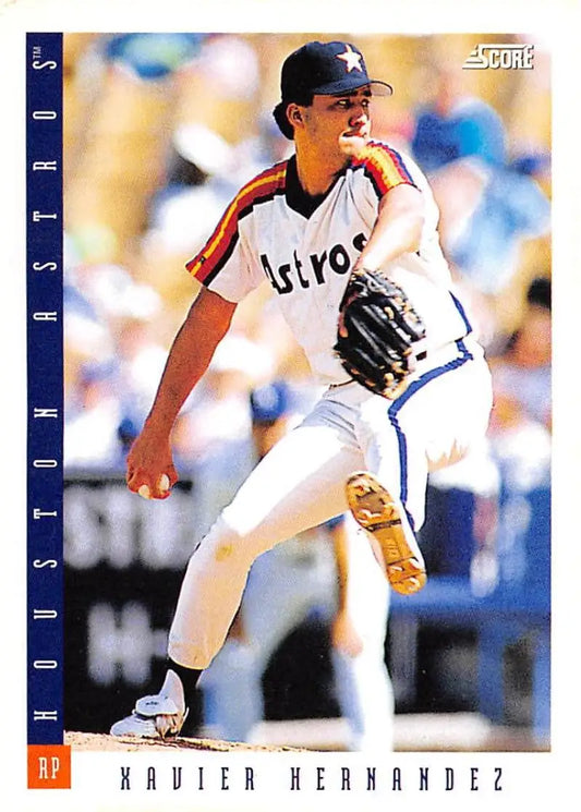 Xavier Hernandez in Houston Astros uniform mid-pitch on baseball card 1993 Score #417