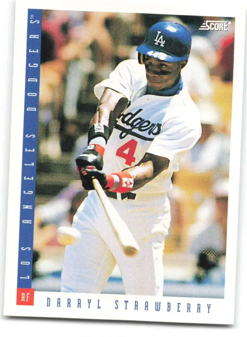 Darryl Strawberry at bat in white uniform, Los Angeles Dodgers baseball card 1993 Score