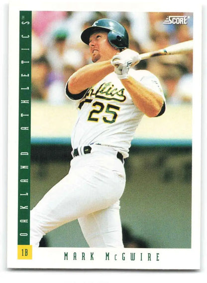 Mark McGwire Oakland Athletics Baseball Card 1993 Score #557 in batting stance