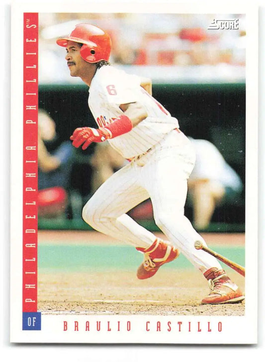 Baseball card of Braulio Castillo batting for the Philadelphia Phillies in white uniform