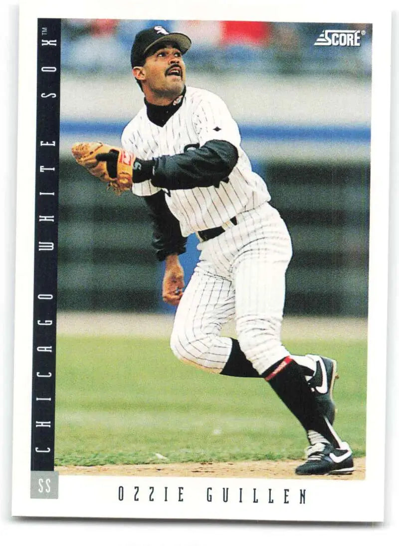 Baseball trading card of Chicago White Sox player Ozzie Guillen in pinstripe uniform