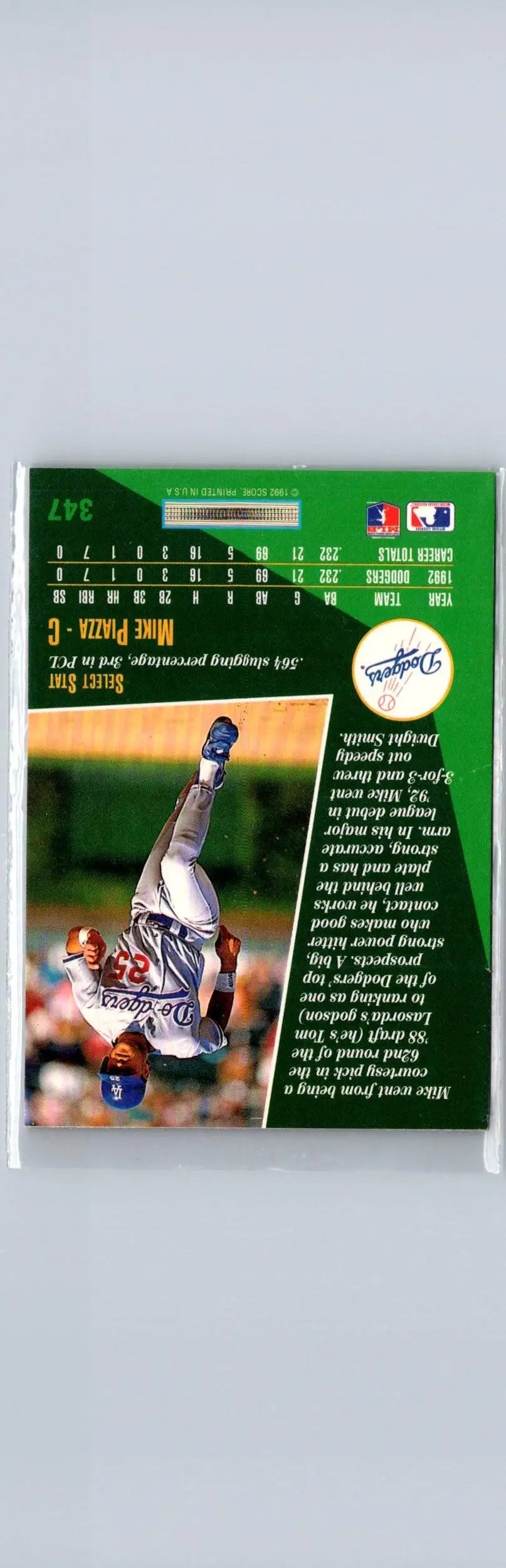 Mike Piazza baseball card 1993 Select #347 with player statistics for collectors