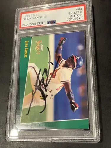 Graded Autographed Deion Sanders Baseball Card Atlanta Braves PSA/DNA 6 Certified