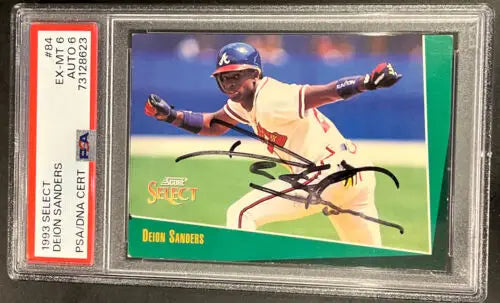 Graded Deion Sanders Autographed Baseball Card, Atlanta Braves PSA Certified Select 1993