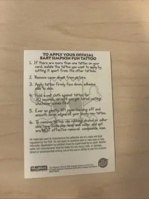 SkyBox Bongo Comics Bart Simpson Fun Tattoos featuring Itchy from Simpsons series