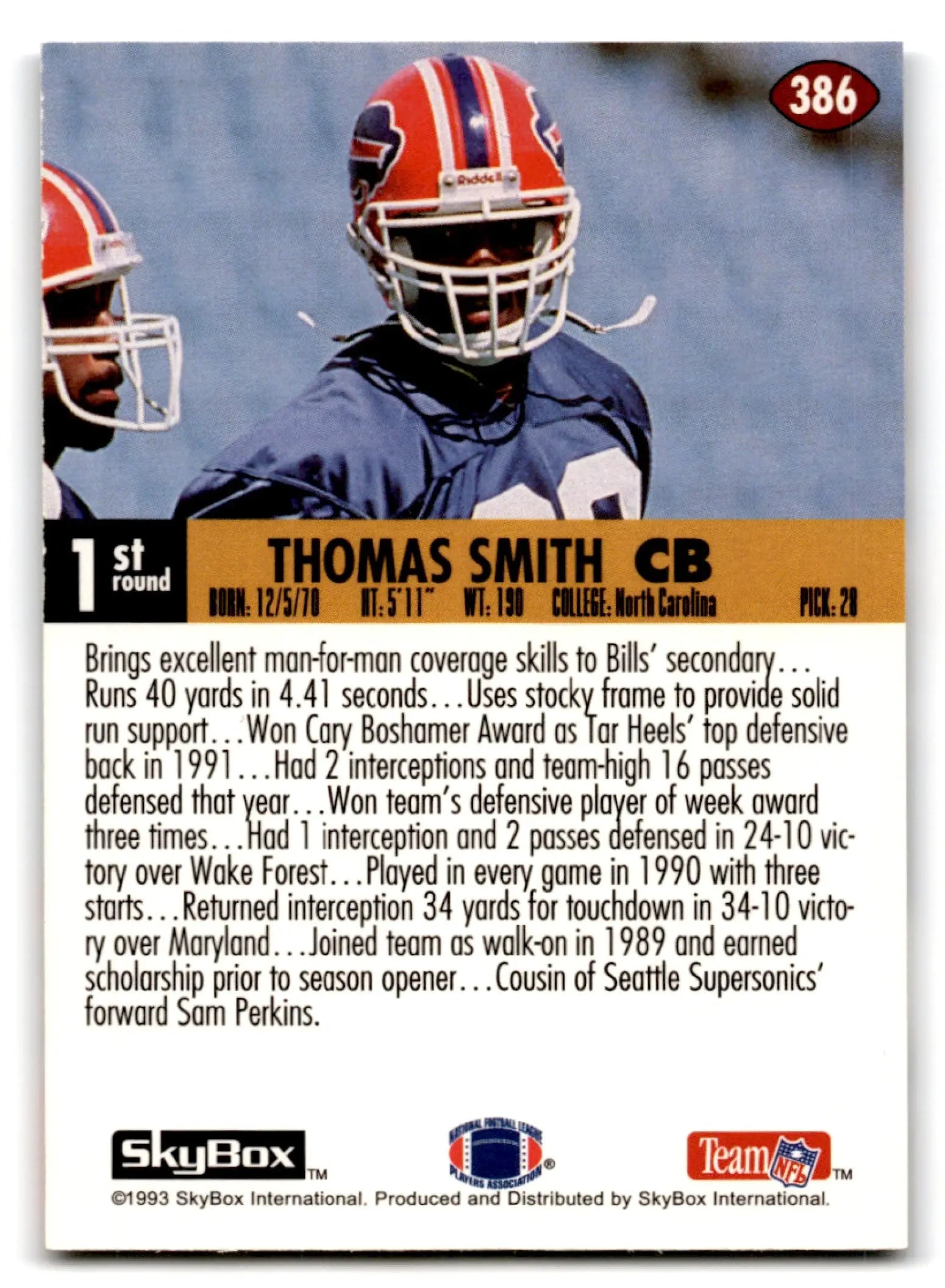 Skybox Football Impact Thomas Smith RC card 1993 Buffalo Bills football impact thomas smith