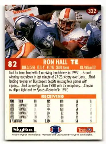 1993 SkyBox Impact #322 Ron Hall Tampa Bay Buccaneers Football Card with original gloss
