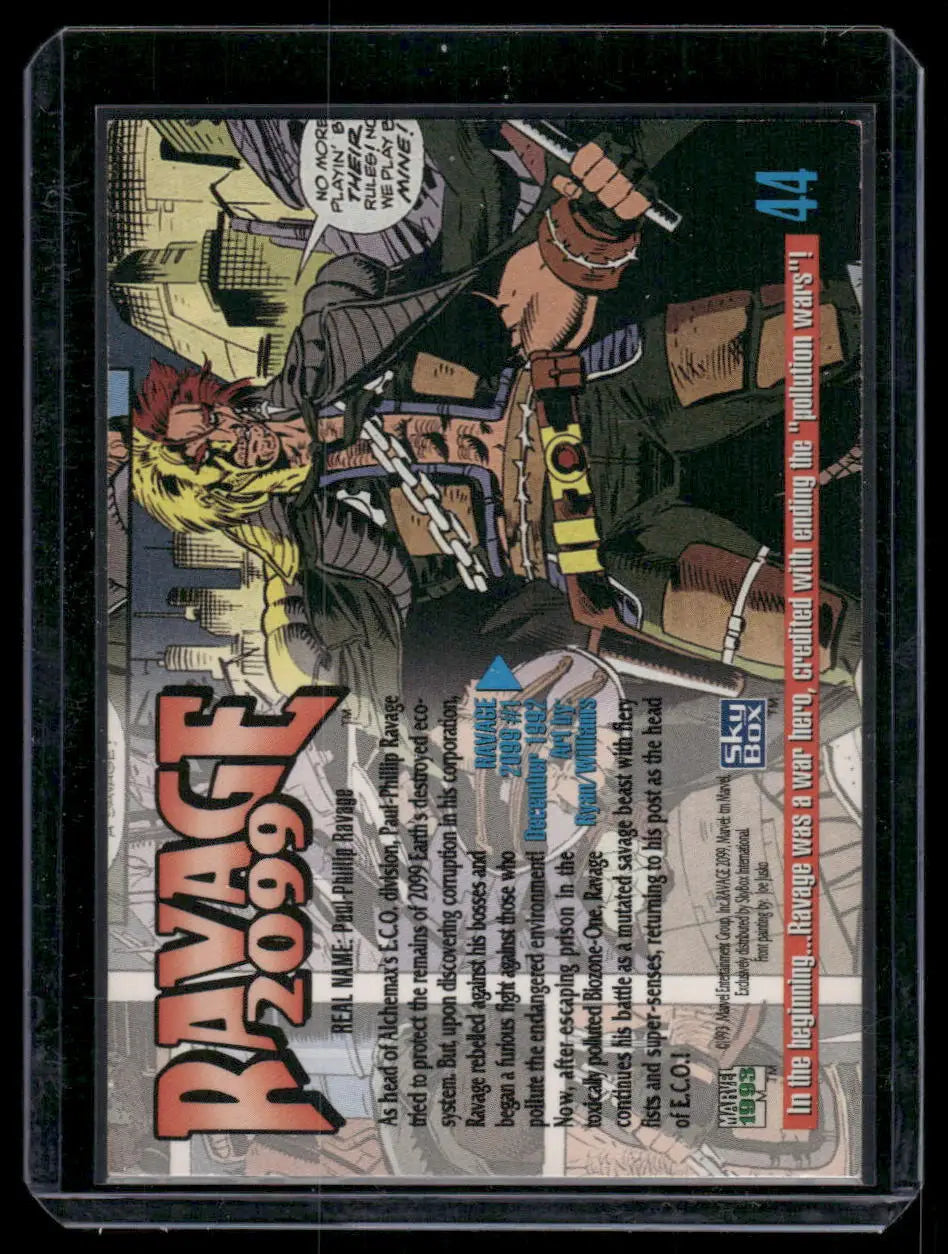 Comic book trading card of Ravage 2099 from SkyBox Marvel Masterpieces Marvel Masterpieces Ravage series