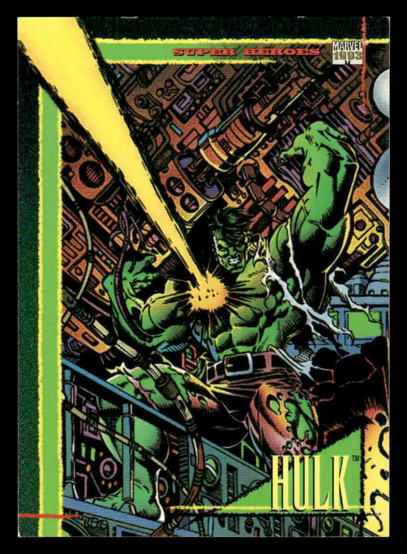 Vibrant illustrated SkyBox Marvel Universe Hulk trading card from 1993 SkyBox Marvel