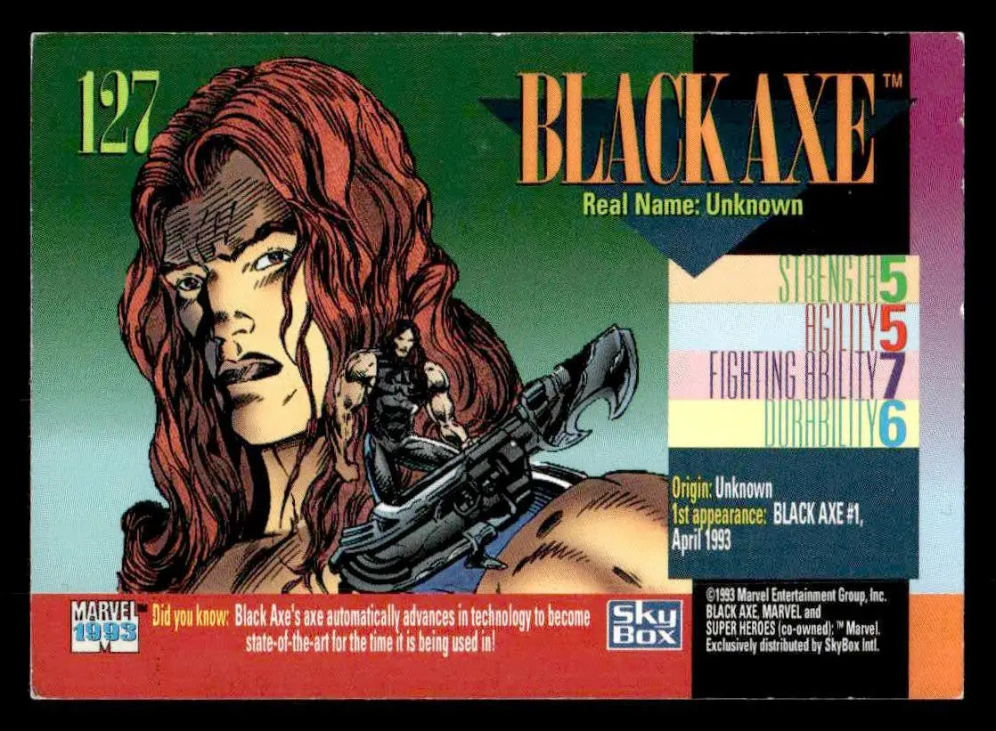 Black Axe Marvel Universe trading card from 1993 SkyBox Marvel Universe series