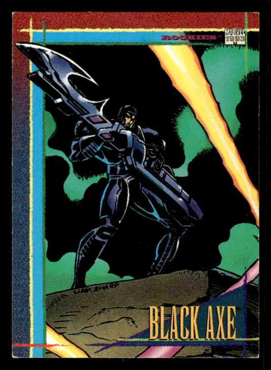 Collectible trading card featuring Black Axe from SkyBox Marvel Universe 1993