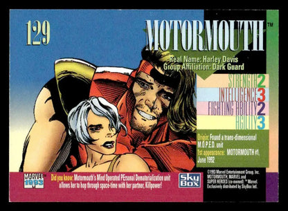 Vintage SkyBox Marvel Universe trading card featuring Motormouth from 1993 SkyBox Marvel Universe
