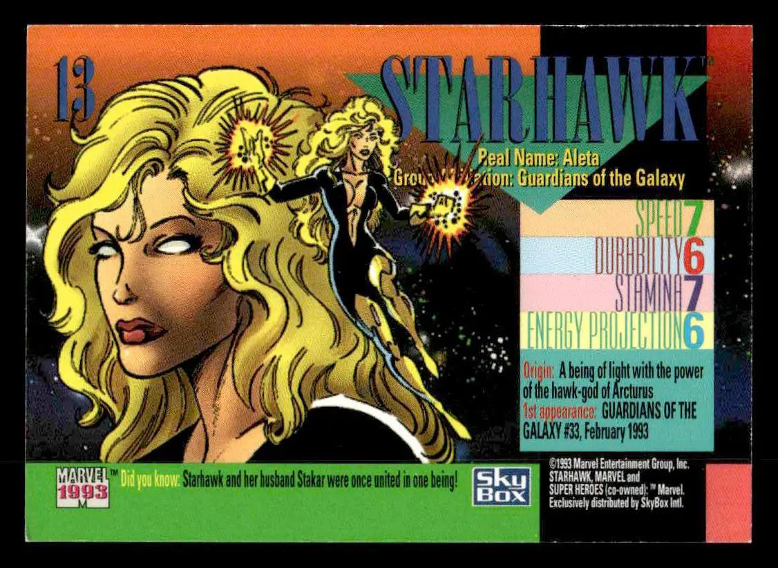 Collectible SkyBox Marvel Universe trading card featuring Starhawk from 1993 Marvel Universe