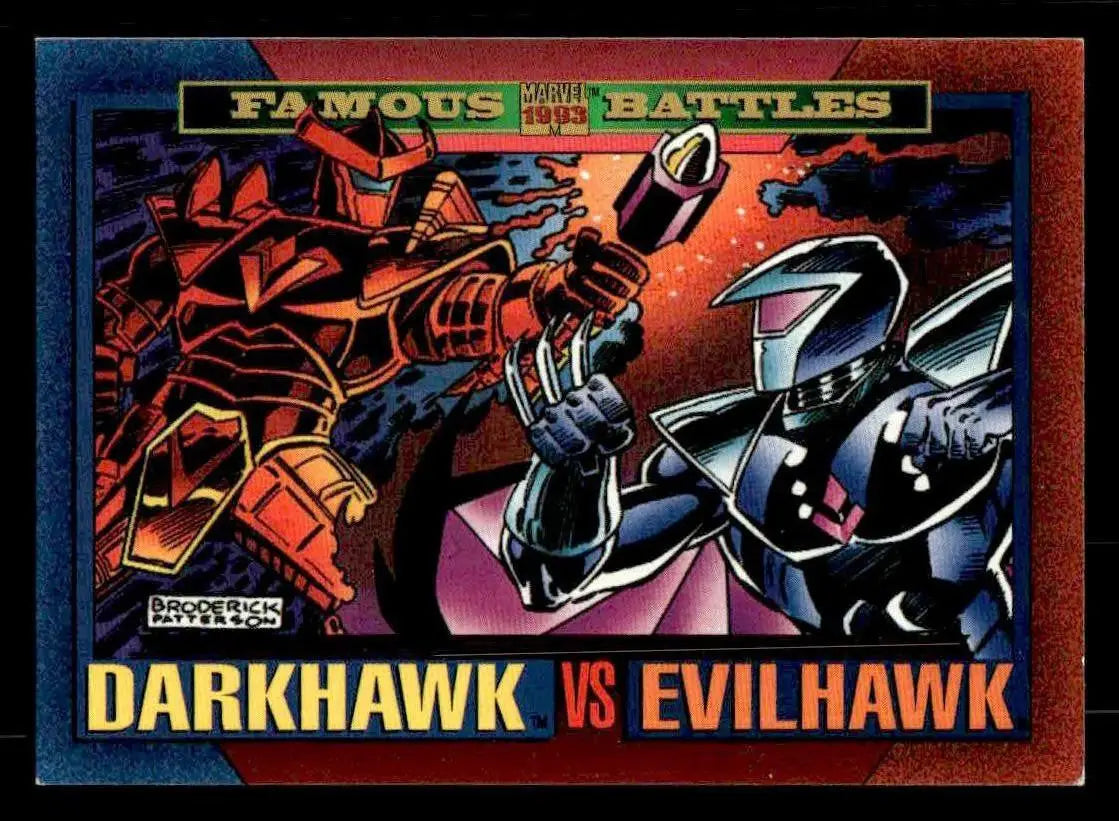 SkyBox Marvel Universe trading card featuring Darkhawk versus Evilhawk from 1993 series