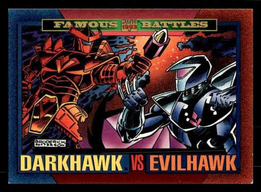 SkyBox Marvel Universe trading card featuring Darkhawk versus Evilhawk from 1993 series