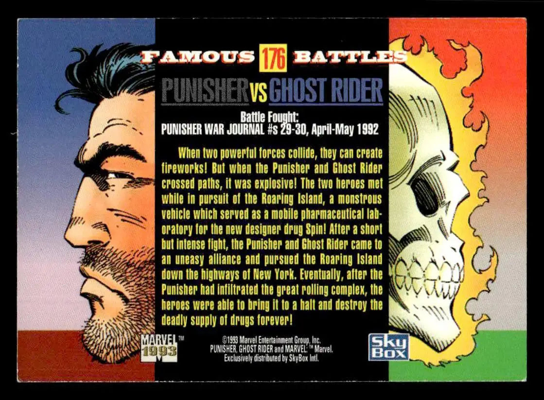 Collectible SkyBox Marvel Universe trading card featuring Punisher and Ghost Rider
