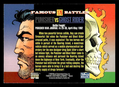 Collectible SkyBox Marvel Universe trading card featuring Punisher and Ghost Rider