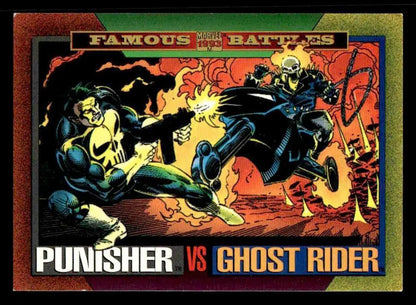 SkyBox Marvel Universe trading card featuring Punisher and Ghost Rider battle scene