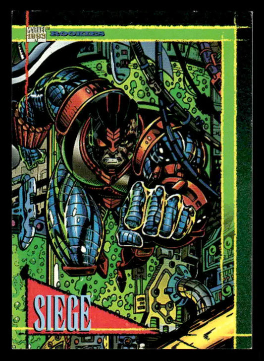 Colorful Marvel trading card of Siege from SkyBox Marvel Universe series