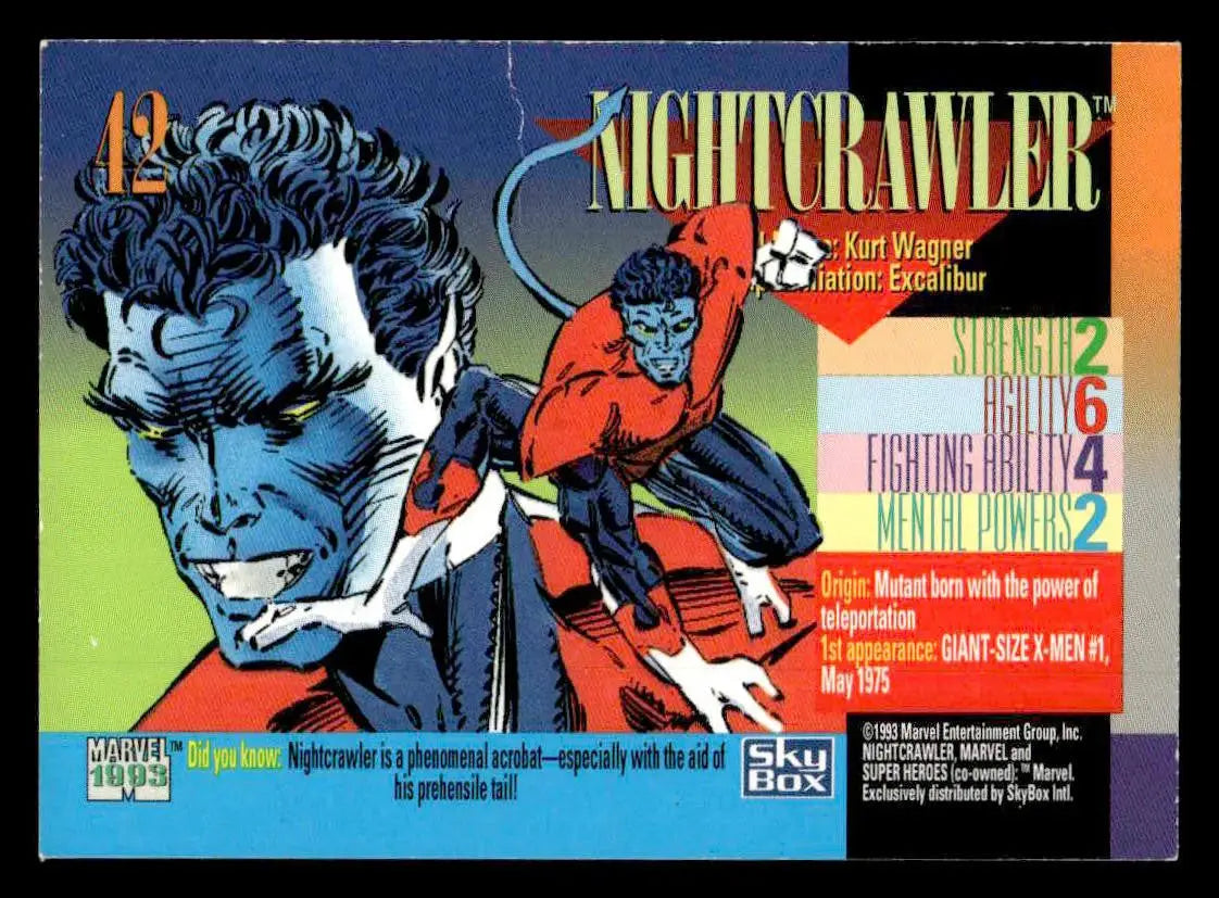 Collectible SkyBox Marvel Universe trading card featuring Nightcrawler from Marvel Universe