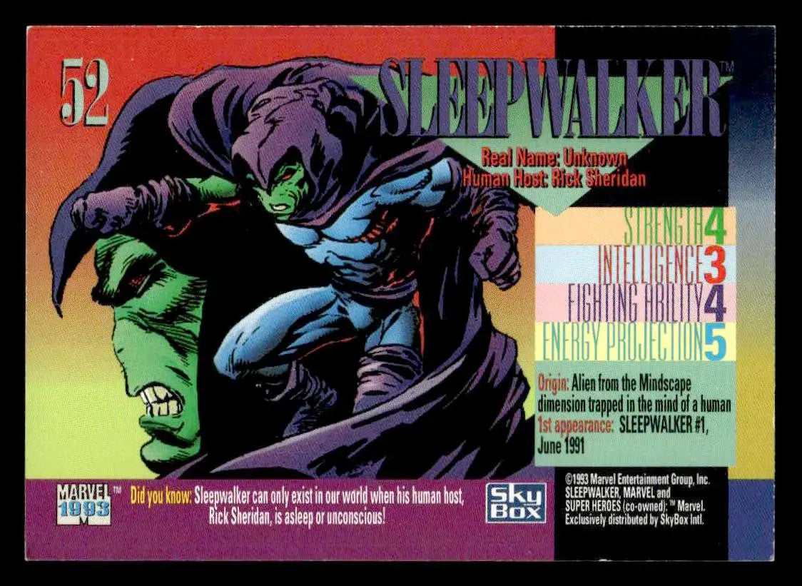 Marvel Universe Sleepwalker trading card from SkyBox Marvel Universe 1993 set