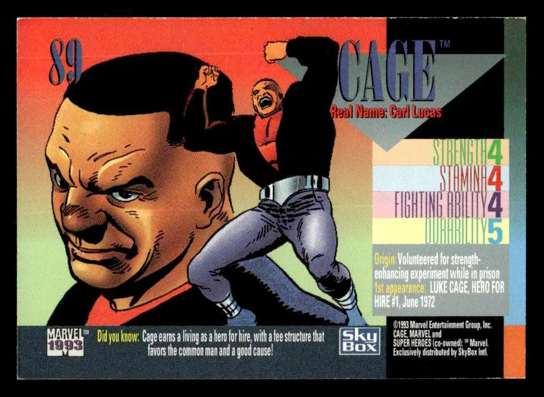 Collectible Luke Cage trading card from SkyBox Marvel Universe 1993 series