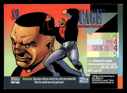 Collectible Luke Cage trading card from SkyBox Marvel Universe 1993 series