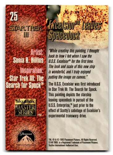 Original gloss Skybox Star Trek trading card from Star Trek Master Series featuring Excelsior Leaves Spacedock