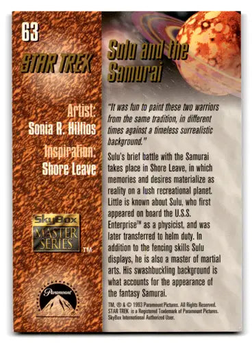 Original gloss Star Trek trading card from Skybox Star Trek Master Series featuring Sulu and the Samurai